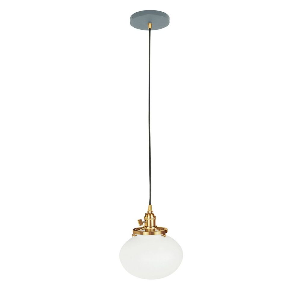 Montclair Lightworks PEB411-40-91 Uno 8" Pendant, with acid etched glass shade,  Slate Gray with Brushed Brass hardware